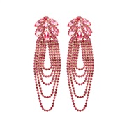 ( Pink)occidental style wind color claw chain tassel earring  Autumn and Winter all-Purpose Clothing long style earri