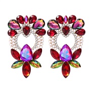 ( red) occidental style exaggerating geometry flowers Modeling diamond trend personality woman brief ear stud