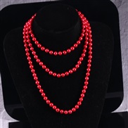 (8mm red ) occidental style imitate Pearl chain long style multilayer Pearl sweater chain necklace beads chain woman