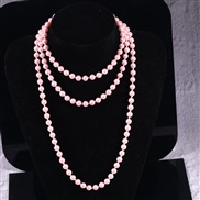 (8mm  Pink) occidental style imitate Pearl chain long style multilayer Pearl sweater chain necklace beads chain woman