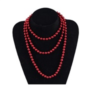 ( Red winelength  15) occidental stylemm glass imitate Pearl necklace woman style brief multilayer long style sweater c