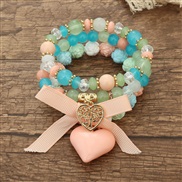 (BZ1771hunse) occidental style Bohemia flowers bow Peach heart pendant beads woman bracelet set