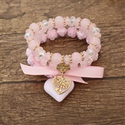(BZ1771fense) occidental style Bohemia flowers bow Peach heart pendant beads woman bracelet set