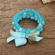 (BZ1771lanse) occidental style Bohemia flowers bow Peach heart pendant beads woman bracelet set
