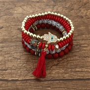 (BZ177 hongse) occidental style eyes bracelet set woman Bohemian style tassel pendant beads