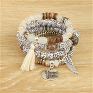 (BZ1773mibai) occidental style Bohemia feather pendant Metal beads woman bracelet