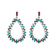 ( Color)occidental style fashion earrings Alloy embed Rhinestone drop ear stud woman exaggerating geometry earring