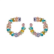 ( Color)occidental style fashion colorful diamond Word Alloy embed glass diamond earrings woman samll high