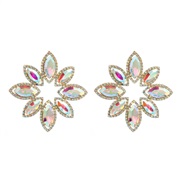 ( AB white)occidental style exaggerating Alloy glass diamond flowers earrings woman fashion silver high Earring