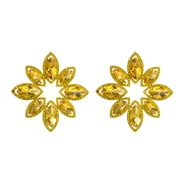 ( yellow)occidental style exaggerating Alloy glass diamond flowers earrings woman fashion silver high Earring