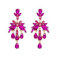 ( rose Red)occidental style fashion geometry colorful diamond long style earring palace wind personality retro flowers 