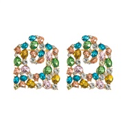 ( Green color)occidental style personality trend Alloy Rhinestone earrings woman geometry Earring woman exaggerating hi