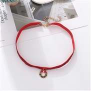 (NZ2682hongse) occidental style christmas leather chain woman deer snowflake Metal pendant woman necklace