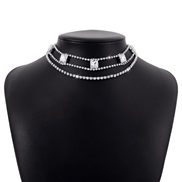 ( White K) multilayer Rhinestone claw chain  personality style samll geometry retro necklace