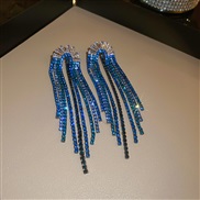 ( Silver needle  blue)silverU zircon diamond tassel earrings occidental style exaggerating samll ear stud personality E