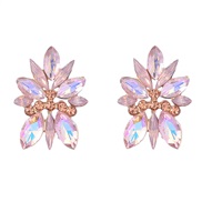 ( Pink)earrings fashion colorful diamond personality flowers Alloy diamond fully-jewelled earrings woman occidental sty