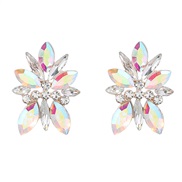 (AB color)earrings fashion colorful diamond personality flowers Alloy diamond fully-jewelled earrings woman occidental 