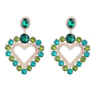 ( green)earrings fashion colorful diamond series Alloy diamond heart-shaped earrings woman occidental style exaggeratin