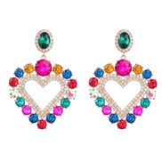 ( Color)earrings fashion colorful diamond series Alloy diamond heart-shaped earrings woman occidental style exaggeratin