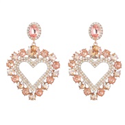 ( Rose Gold)earrings fashion colorful diamond series Alloy diamond heart-shaped earrings woman occidental style exagger