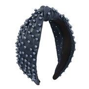 ( Navy blue)F occidental style creative personality leather Pearl Headband  pure color style retro Headband