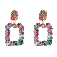( Color)ins wind occidental style exaggerating Alloy diamond square earring occidental style earrings woman fully-jewel