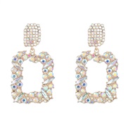 (AB color)ins wind occidental style exaggerating Alloy diamond square earring occidental style earrings woman fully-jew