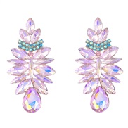( Pink)earrings fashion colorful diamond Alloy diamond flowers fully-jewelled earrings woman occidental style ear stud