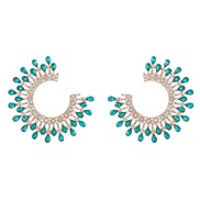 ( green)earrings fashion colorful diamond Word Alloy diamond sun flower earrings womanins exaggerating flowers ear stud