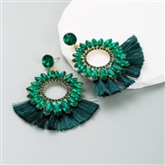 ( green)ins Alloy earrings woman fashion tassel embed color Rhinestone long style earring woman high exaggerating Earri