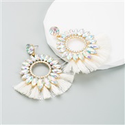 ( white)ins Alloy earrings woman fashion tassel embed color Rhinestone long style earring woman high exaggerating Earri