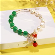 (green Pearl )temperament agate bracelet woman high bag gold zircon sun flower Pearl