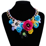 (1 Color)color flowers gem pendant rope weave necklace short clavicle exaggerating