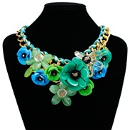 (2+green )color flowers gem pendant rope weave necklace short clavicle exaggerating