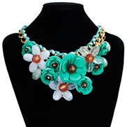 (3green )color flowers gem pendant rope weave necklace short clavicle exaggerating