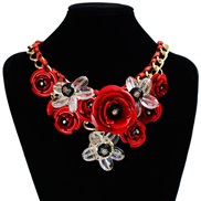 (4 red)color flowers gem pendant rope weave necklace short clavicle exaggerating