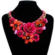 (5 rose Red)color flowers gem pendant rope weave necklace short clavicle exaggerating