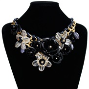 (6 black)color flowers gem pendant rope weave necklace short clavicle exaggerating