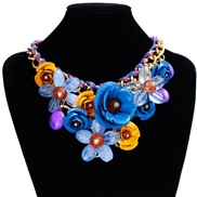 (8 sapphire blue )color flowers gem pendant rope weave necklace short clavicle exaggerating
