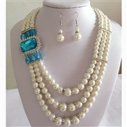 ( Lake Blue )multilayer Pearl crystal necklace set  exaggerating Africa diamond necklace set