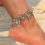 (AF  6  1gookin )Wish classic retro foot love clavicle chain Peach heart personality elephant Anklet