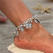 (AF  6  2 anti silver)Wish classic retro foot love clavicle chain Peach heart personality elephant Anklet