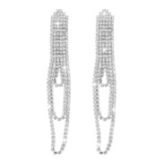 ( White K)occidental style shine Rhinestone tassel earrings  atmospheric elegant retro samll wind fashion Street Snap E