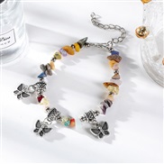 ( Colorbutterfly  Bracelet)occidental style natural gravel butterfly bracelet multicolor Irregular gravel crystal elast