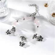 ( Pinkbutterfly  Bracelet)occidental style natural gravel butterfly bracelet multicolor Irregular gravel crystal elasti