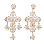 ( white)retro palace wind cross multilayer Alloy resin flowers earring occidental style Bohemia earrings