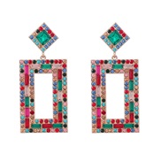( Color)ins wind brief multilayer hollow square Alloy diamond Rhinestone geometry earrings woman occidental style color