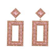 ( Pink)ins wind brief multilayer hollow square Alloy diamond Rhinestone geometry earrings woman occidental style colorf