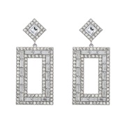 ( Silver)ins wind brief multilayer hollow square Alloy diamond Rhinestone geometry earrings woman occidental style colo