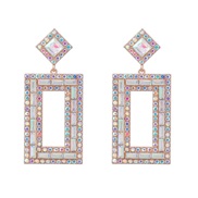 (AB color)ins wind brief multilayer hollow square Alloy diamond Rhinestone geometry earrings woman occidental style col